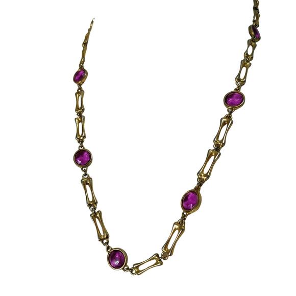 MCM Gold Purple Glass Beads Gold Links Opera Length Costume Jewelry Necklace - Picture 1 of 4